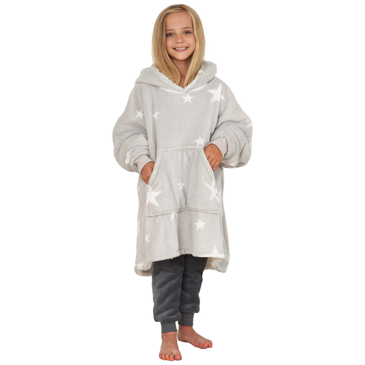 Kids Hoodie Blanket Oversized Sherpa Fleece Jumper Sweatshirt Soft Warm Throw