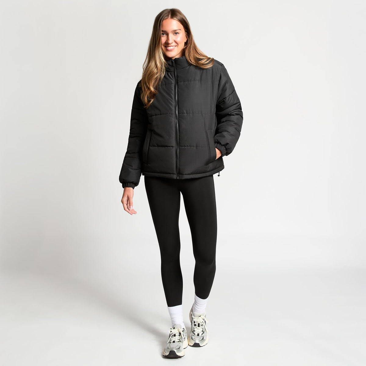 OHS Puffer Jacket Windproof Padded Winter Outerwear Cropped Zip Coat Hiking