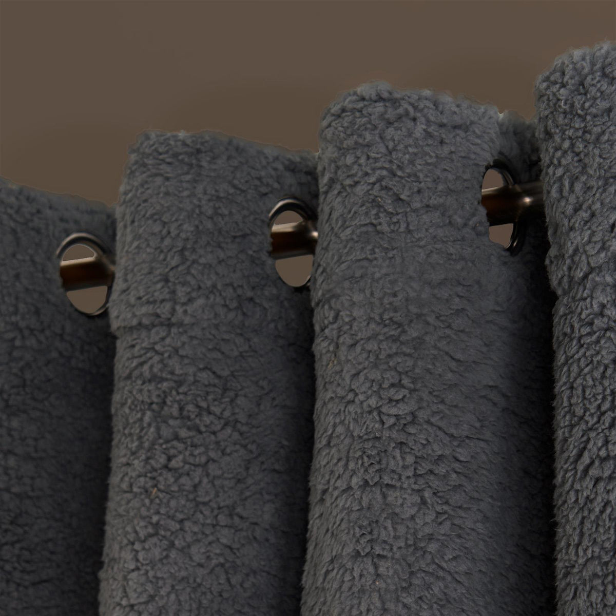 Teddy Fleece Eyelet Curtains Thermal Pair Ready Made Soft Thick Fabric Ring Top
