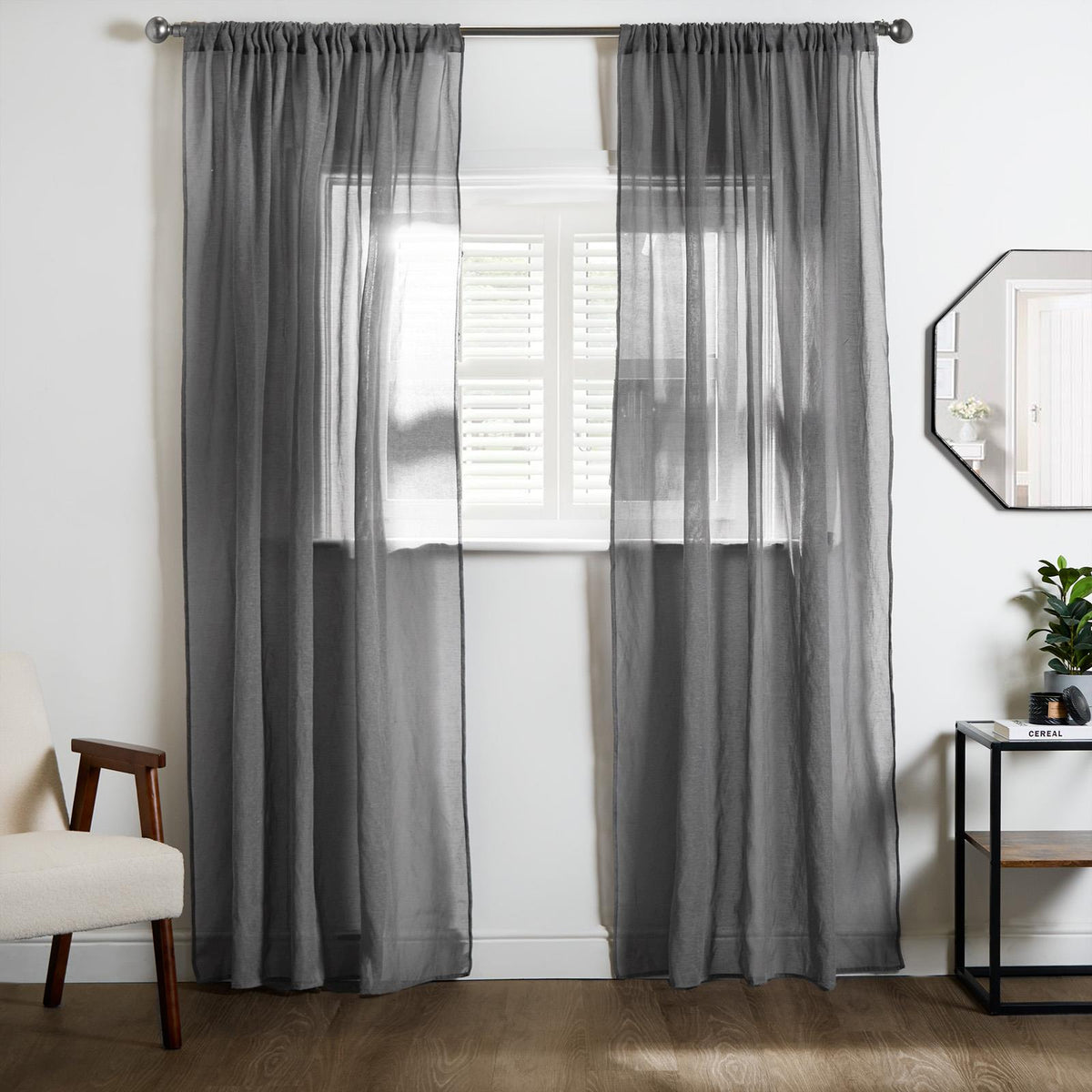 OHS Linen Look Voile Net Curtains 2 Panels Rod Slot Top Pair Home Set 55x87