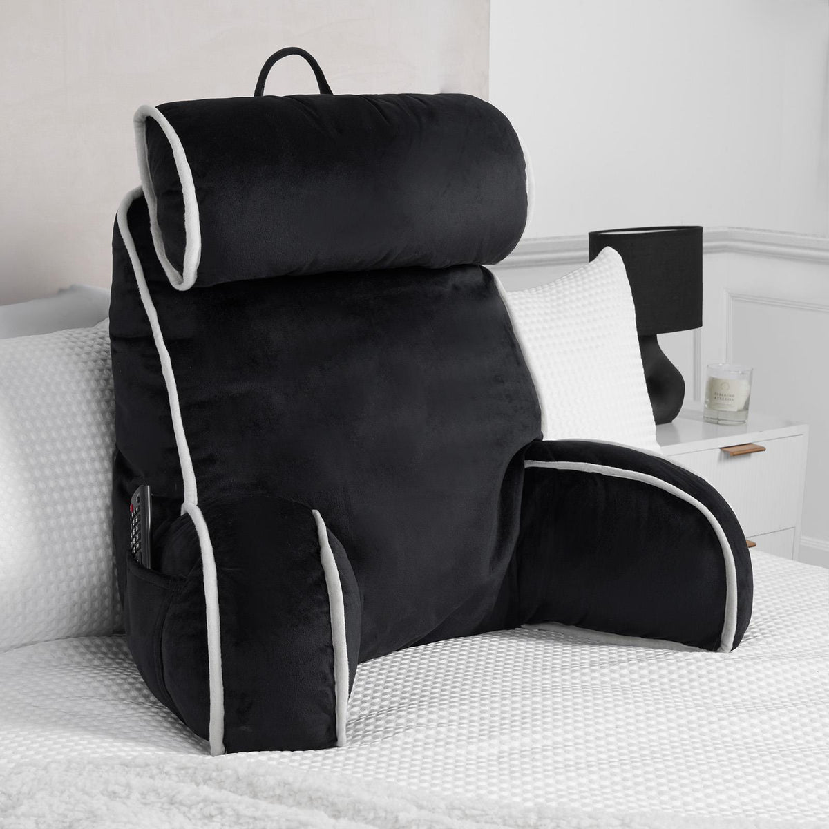 OHS Piped Edge Reading Pillow with Head Rest Super Soft Back Support Bed Sofa