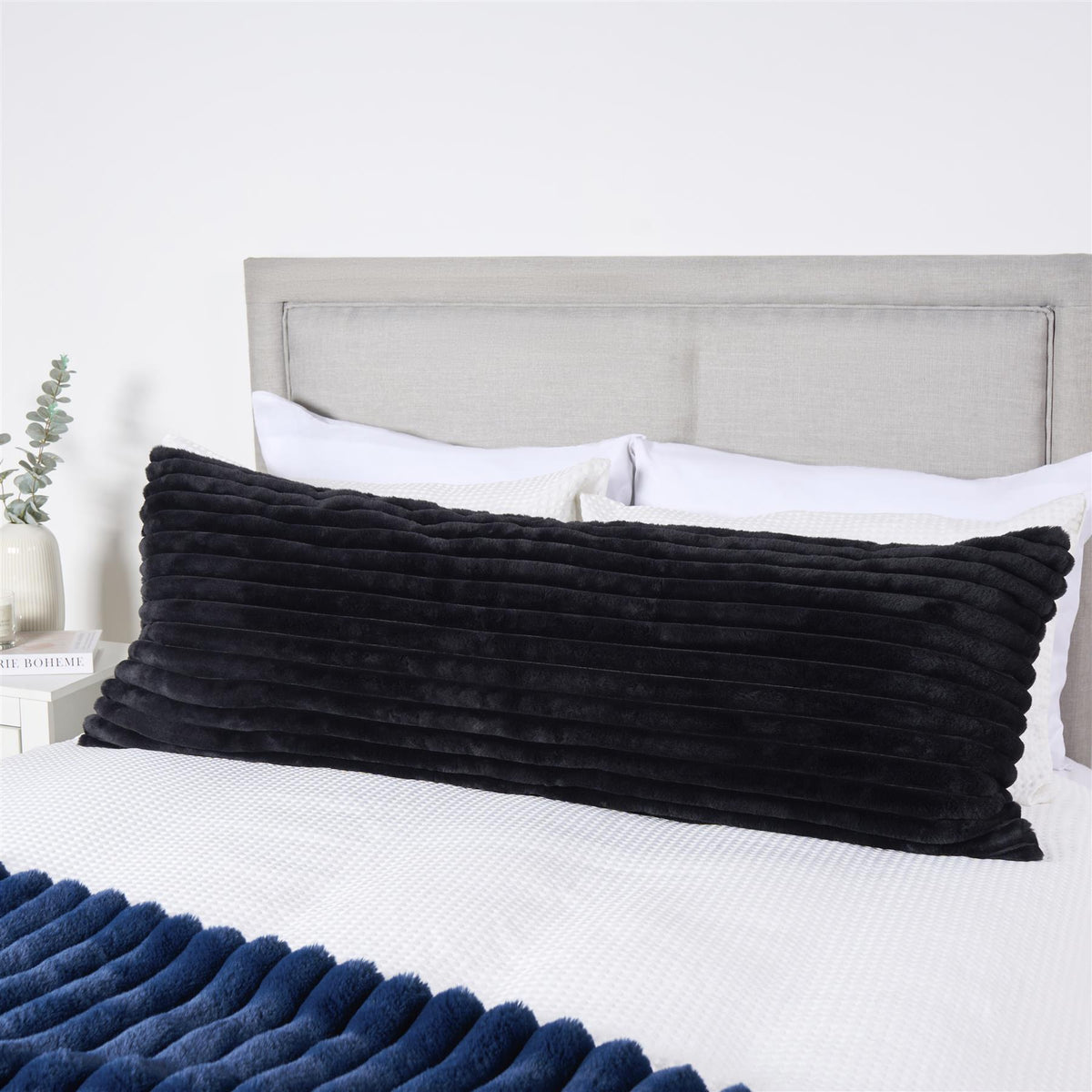 OHS Ribbed Bolster Pillow Faux Fur Long Luxury Soft Maternity Support Cushion