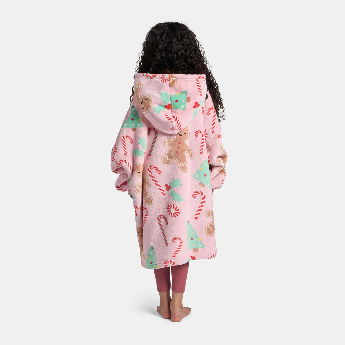 OHS Xmas Blanket Hoodie Kids Christmas Print Sherpa Oversized Hooded Throw