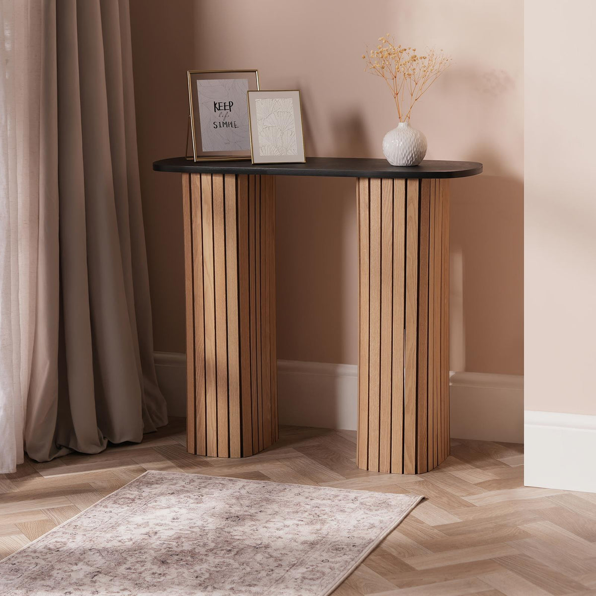 OHS Madison Console Table Ribbed Engineered Wood Entryway Display Unit Decor