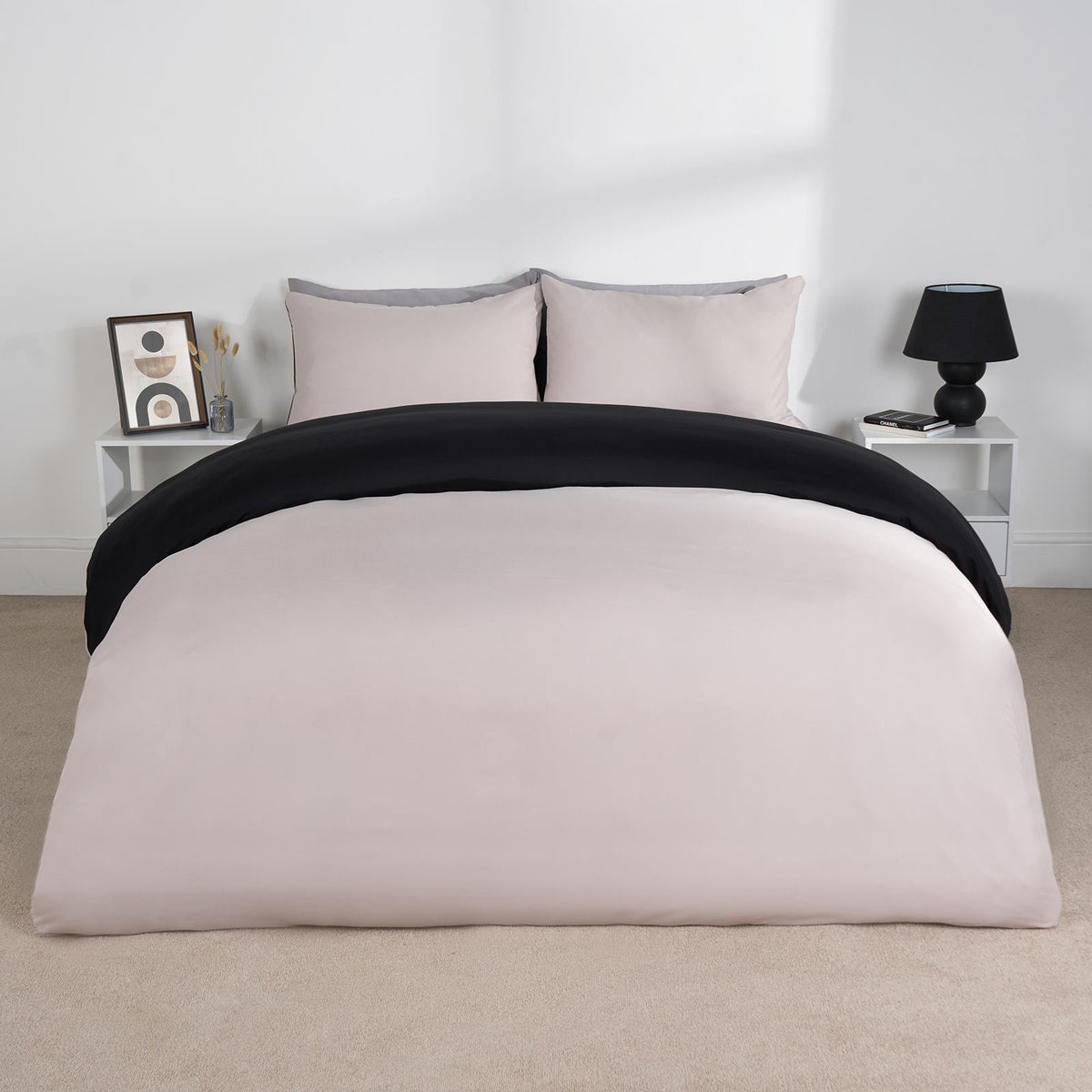 OHS Plain Duvet Cover & Pillowcase Reversible Bedding Set OR Fitted Sheet