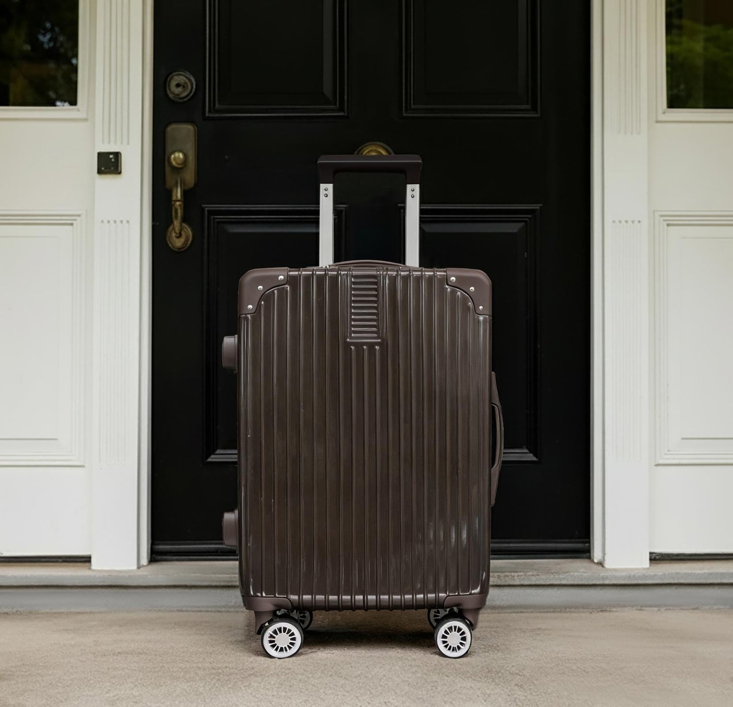 OHS Metallic Effect Suitcase Set 3-Piece Hard Shell Luggage 4 Wheel ABS