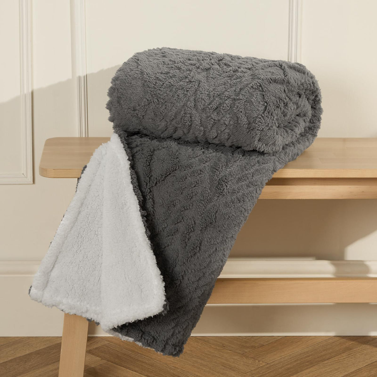 OHS Cable Knit Blanket Sherpa Fleece Sofa Plush Soft Warm Throw Over Bed Chair