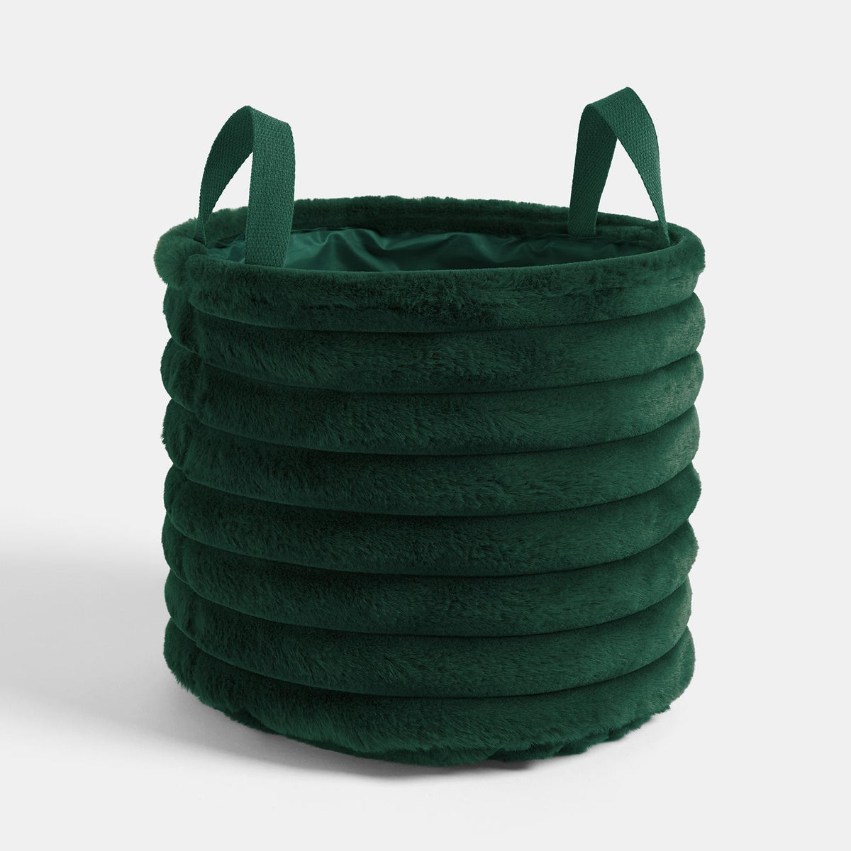 OHS Ribbed Storage Basket with Handles Faux Fur Compact Bucket Organiser