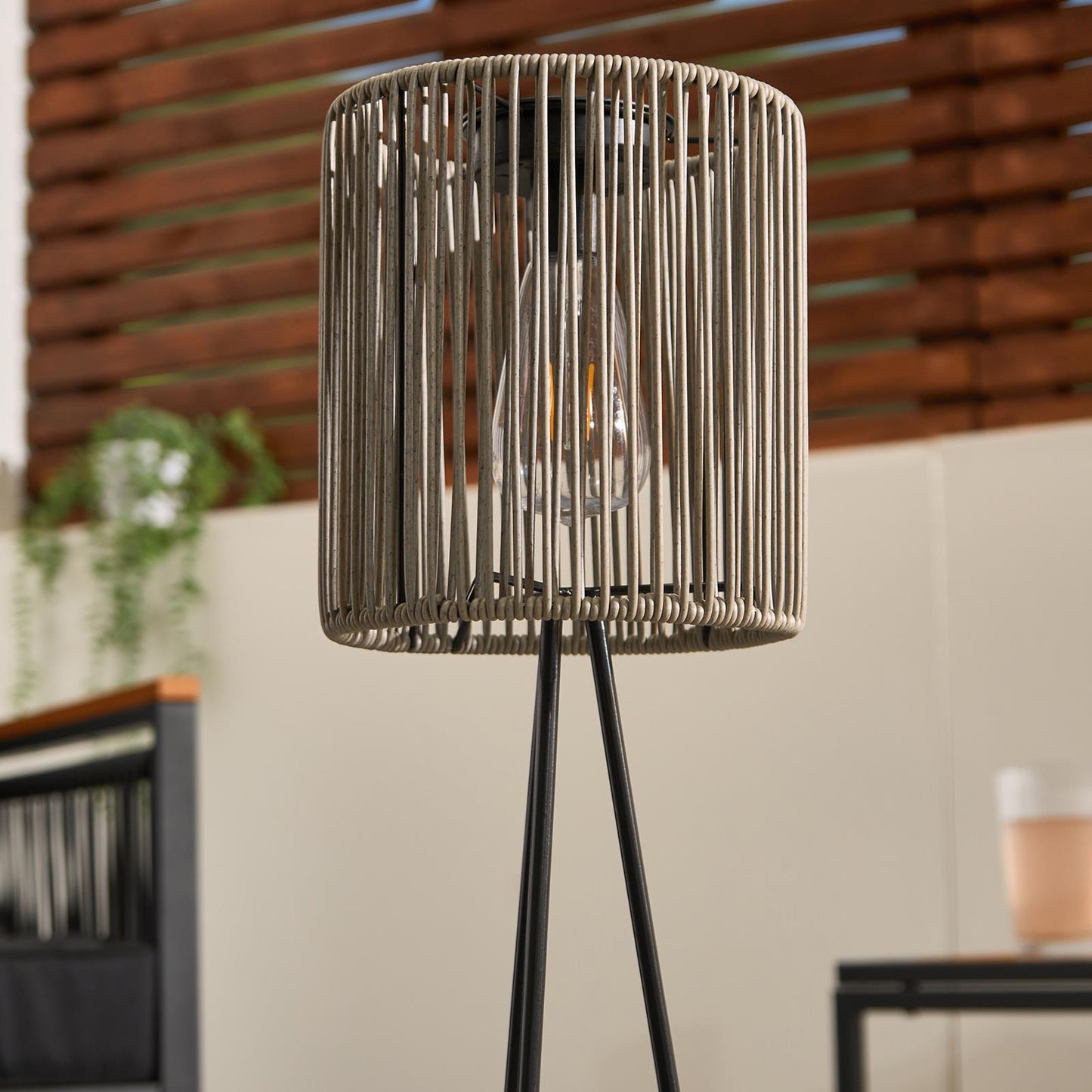 OHS Solar Floor Lamp Rattan Cordless Outdoor Garden Light Dusk Sensor