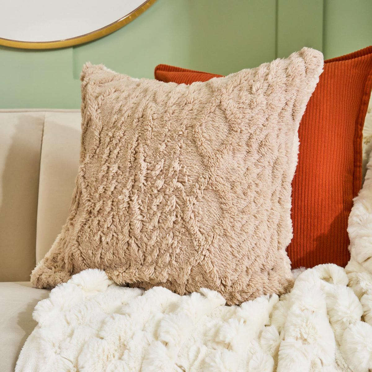 OHS Cable Knit Cushion Covers 2 Pack Sherpa Square Pillowcases Home Decor