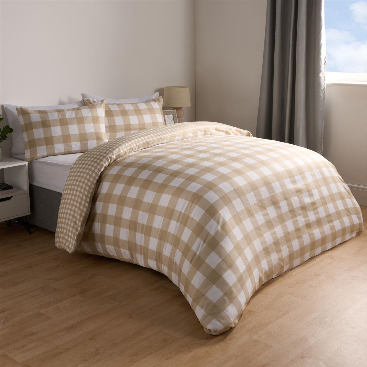 OHS Gingham Duvet Cover Bedding Set Check Quilt Pillowcase Reversible