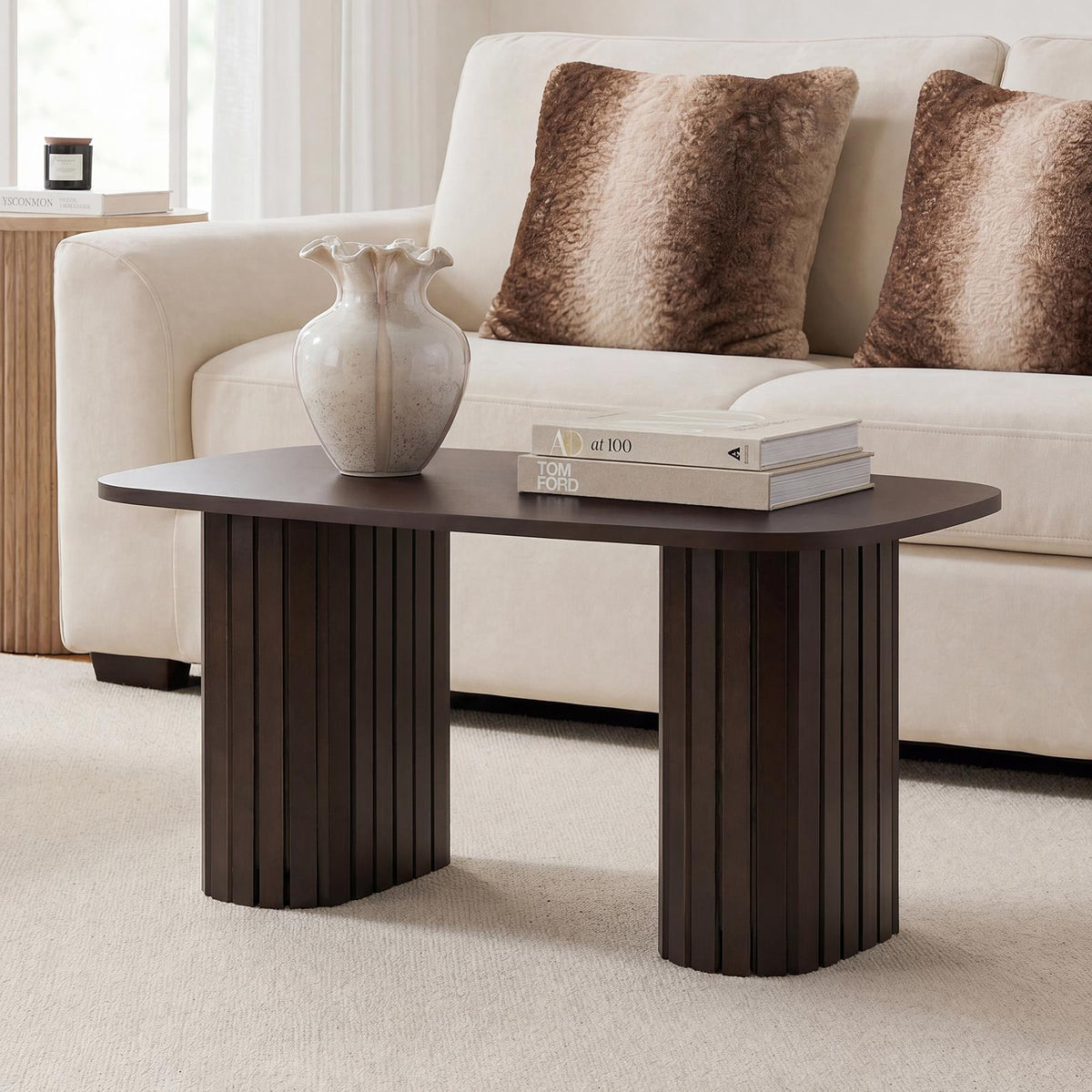 OHS Madison Coffee Table Ribbed Engineered Wood Side End Desk Home Decor