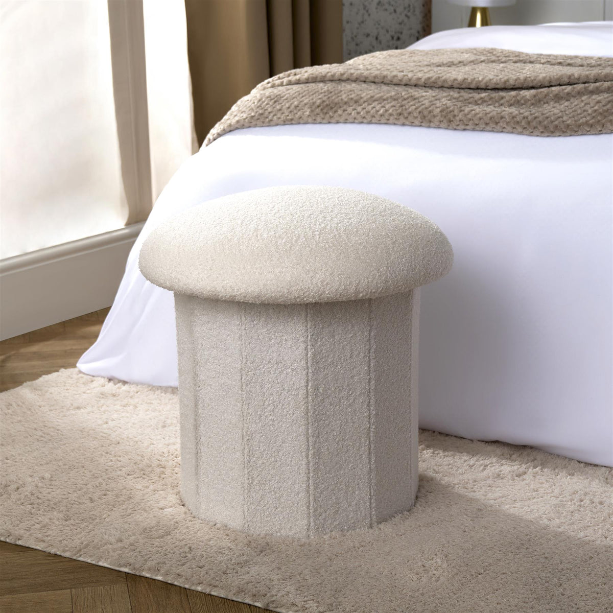 OHS Ottoman Boucle Storage Box Folding Footstool Cube Round Rectangle