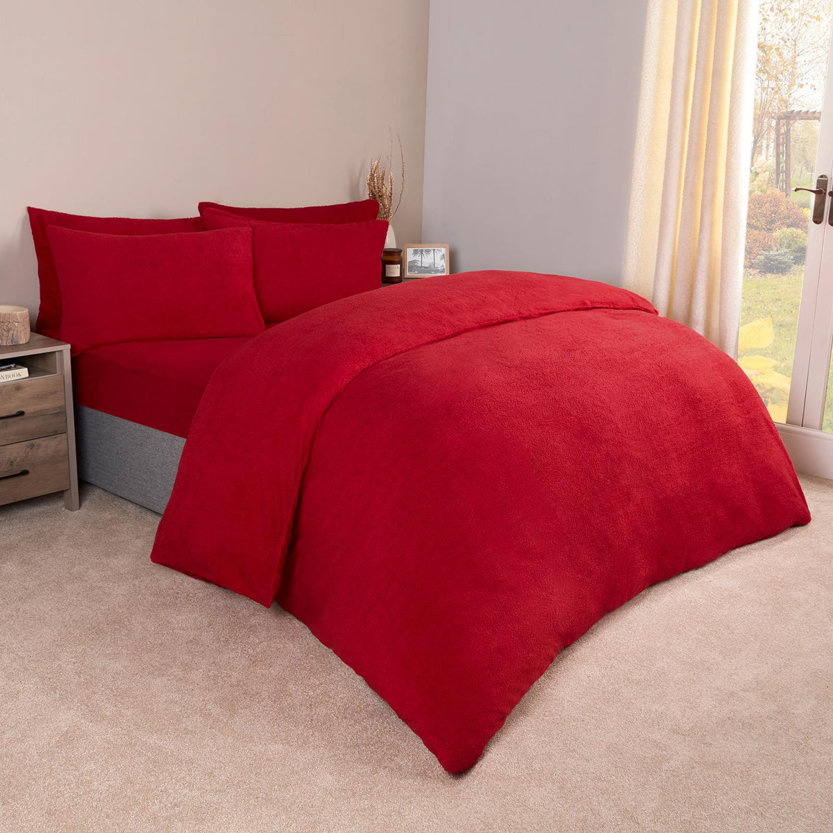 OHS Teddy Fleece Duvet Cover with Pillow Case Thermal Warm Bedding Set