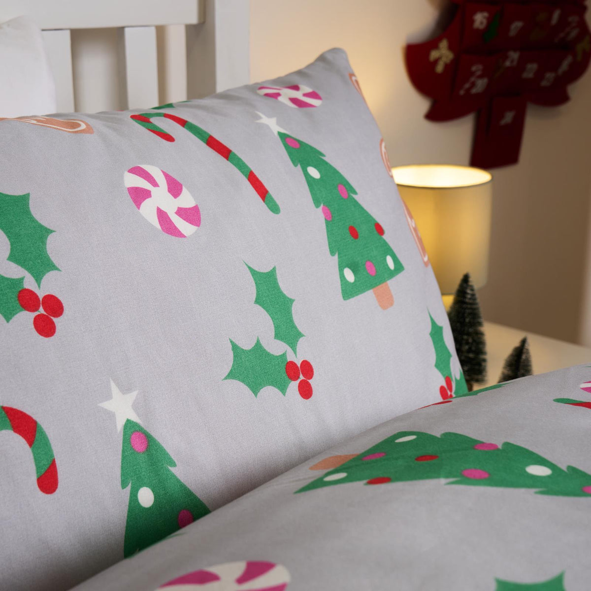 OHS Gingerbread Man Bedding Set Kids Xmas Reversible Duvet Cover with Pillowcase