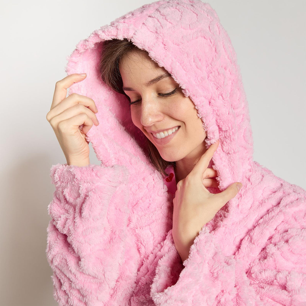 OHS Tufted Dressing Gown Soft Fleece Robe Thermal Bathrobe Hooded Loungewear