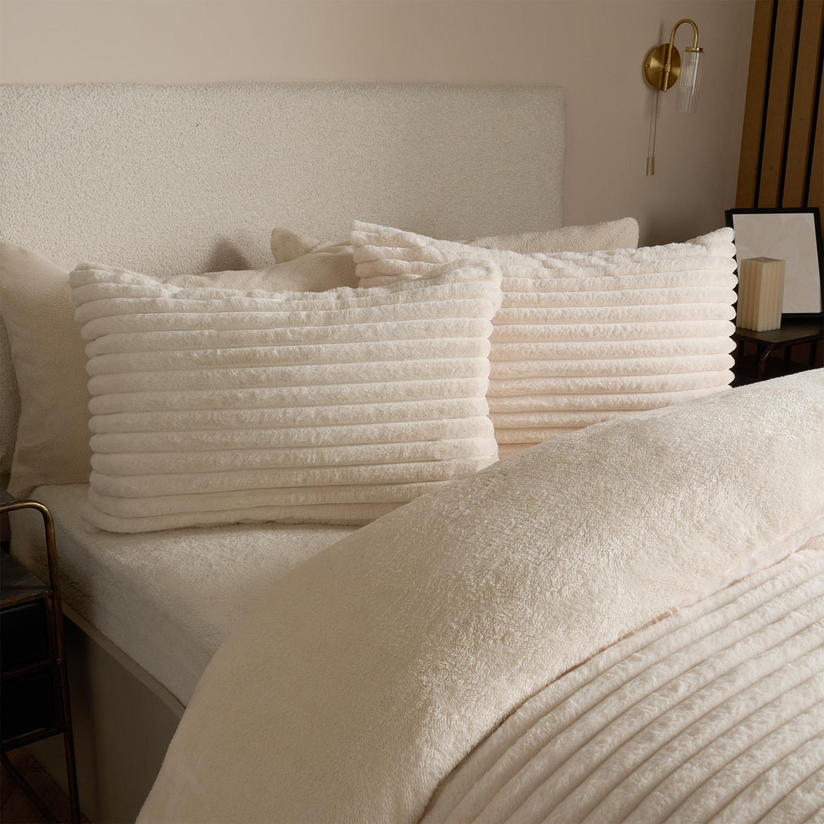 OHS Ribbed Fleece Bedding Set Soft Faux Fur Thermal Duvet Cover with Pillowcase
