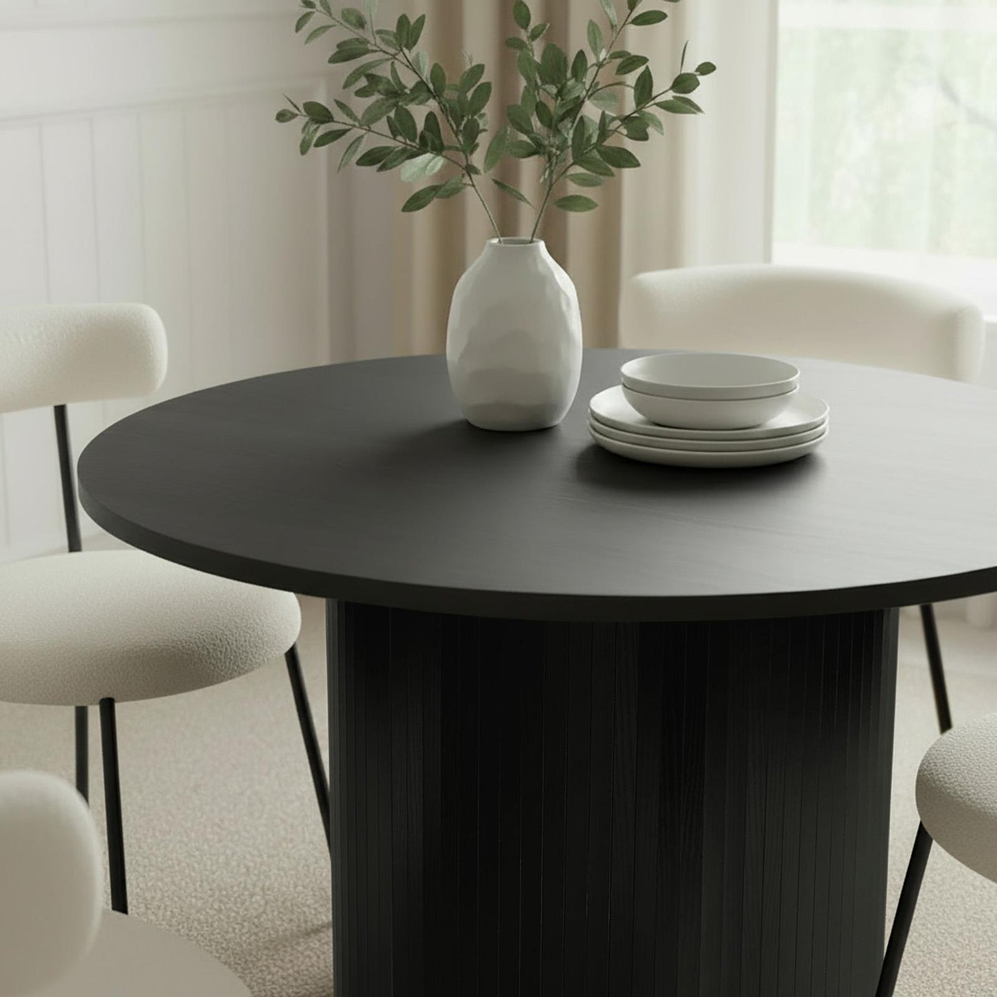 OHS Madison Dining Table Ribbed Wood Effect Round Kitchen Table for 4 People