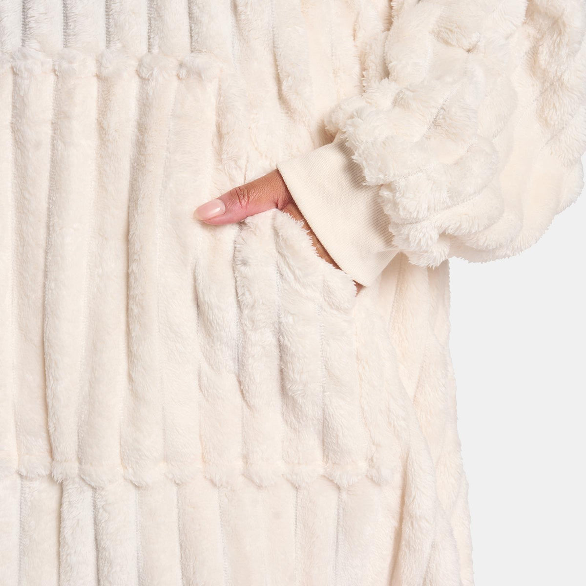 OHS Ribbed Flannel Hooded Blanket Fleece Wearable Throw Warm Oversized Hoodie