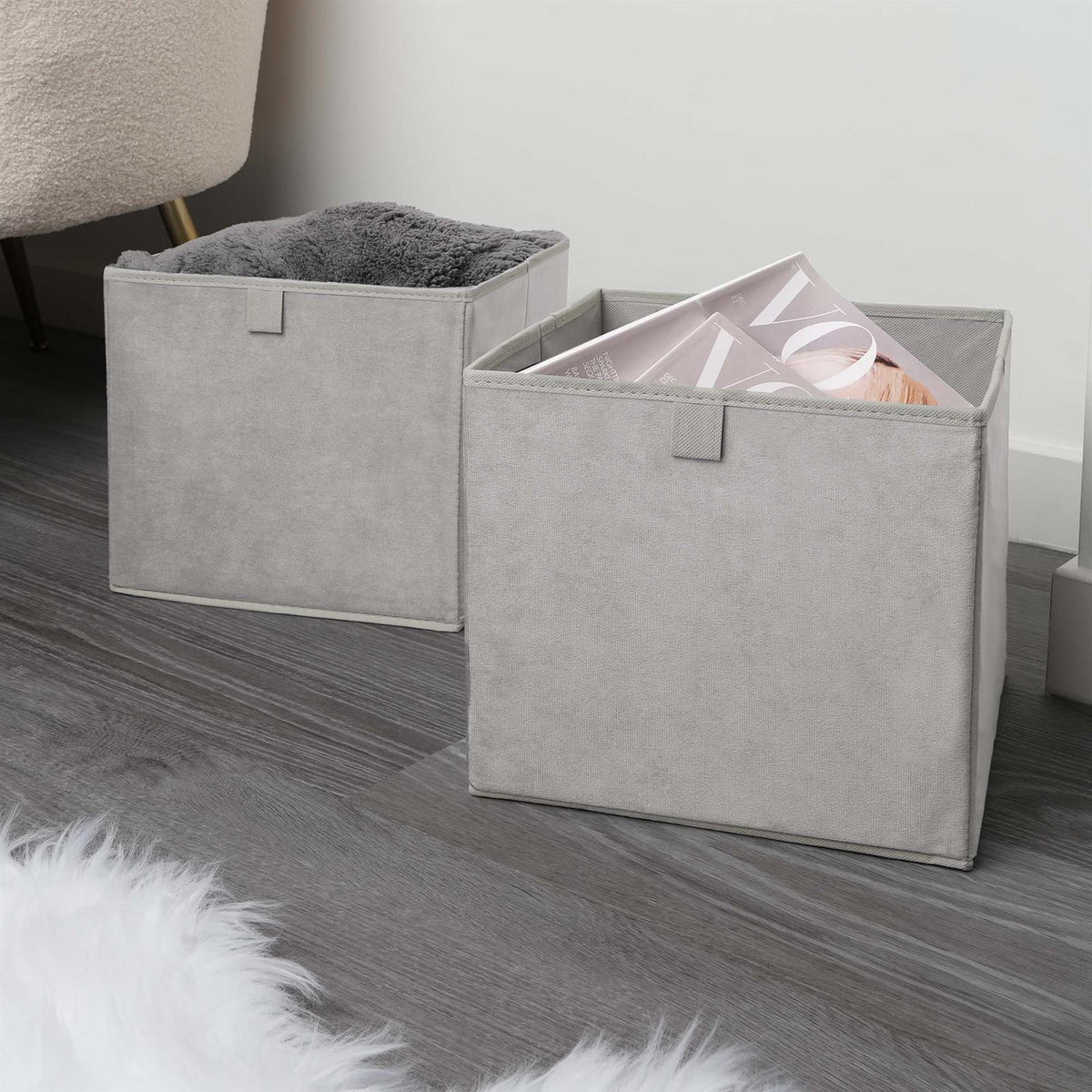 OHS Multi Pack of Matte Velvet Storage Boxes Stylish Foldable Set Square Cube