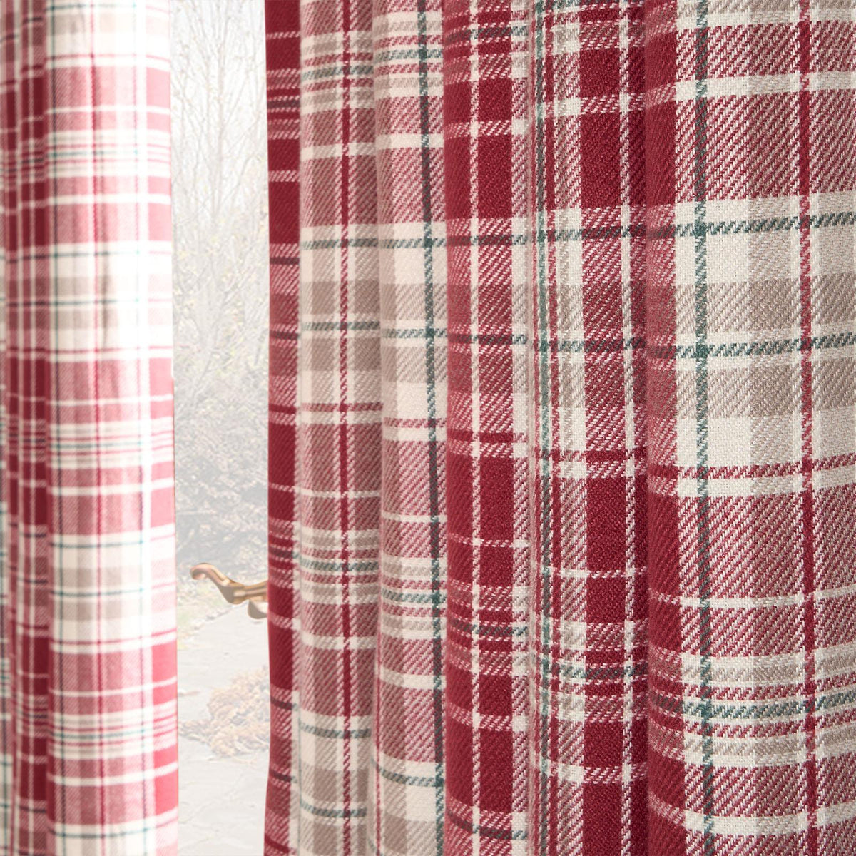 OHS Check Eyelet Curtains Pair Thermal Ring Top Textured Woven Ready Made