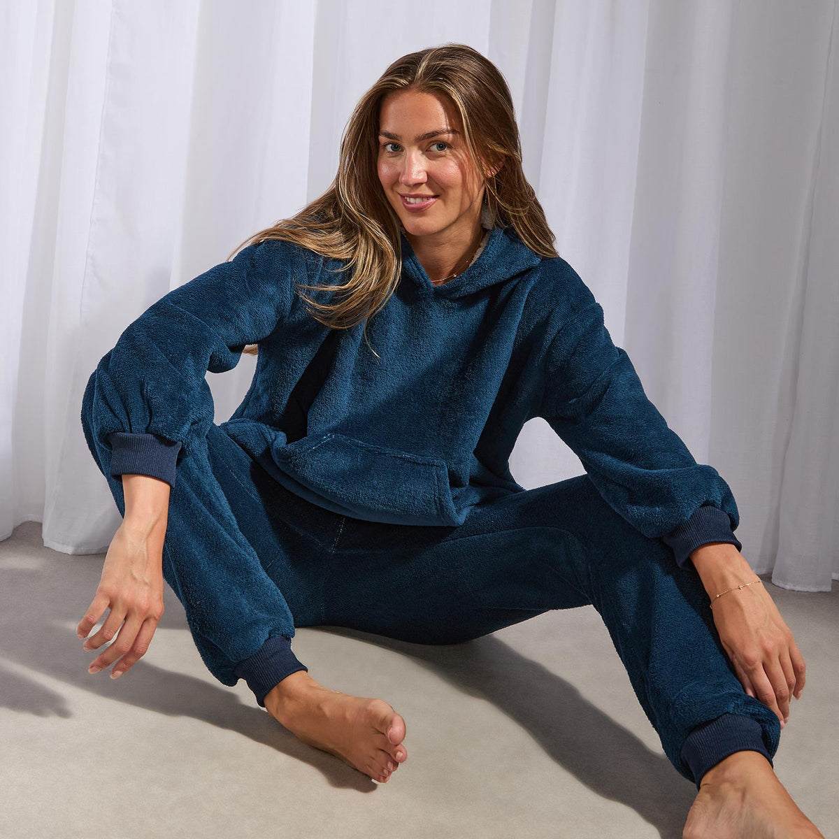 OHS Fleece Loungewear Set Coral Winter Sherpa Nightwear 2-Piece Hoodie Jogger