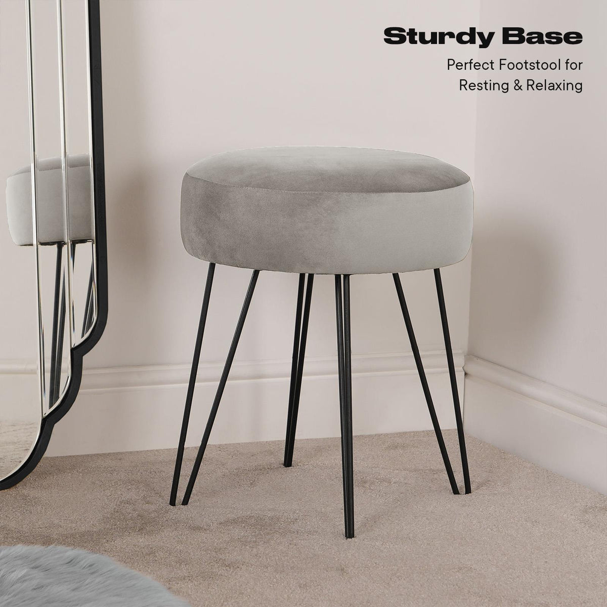Dressing Table Stool Velvet Round Makeup Vanity Seat Chair Metal Legs Pouffe