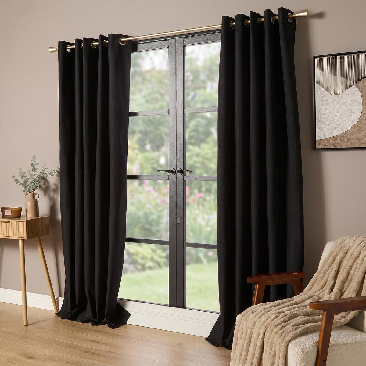OHS Eyelet Blackout Curtains Woven Ready Made Ring Top Thermal Texture Thick