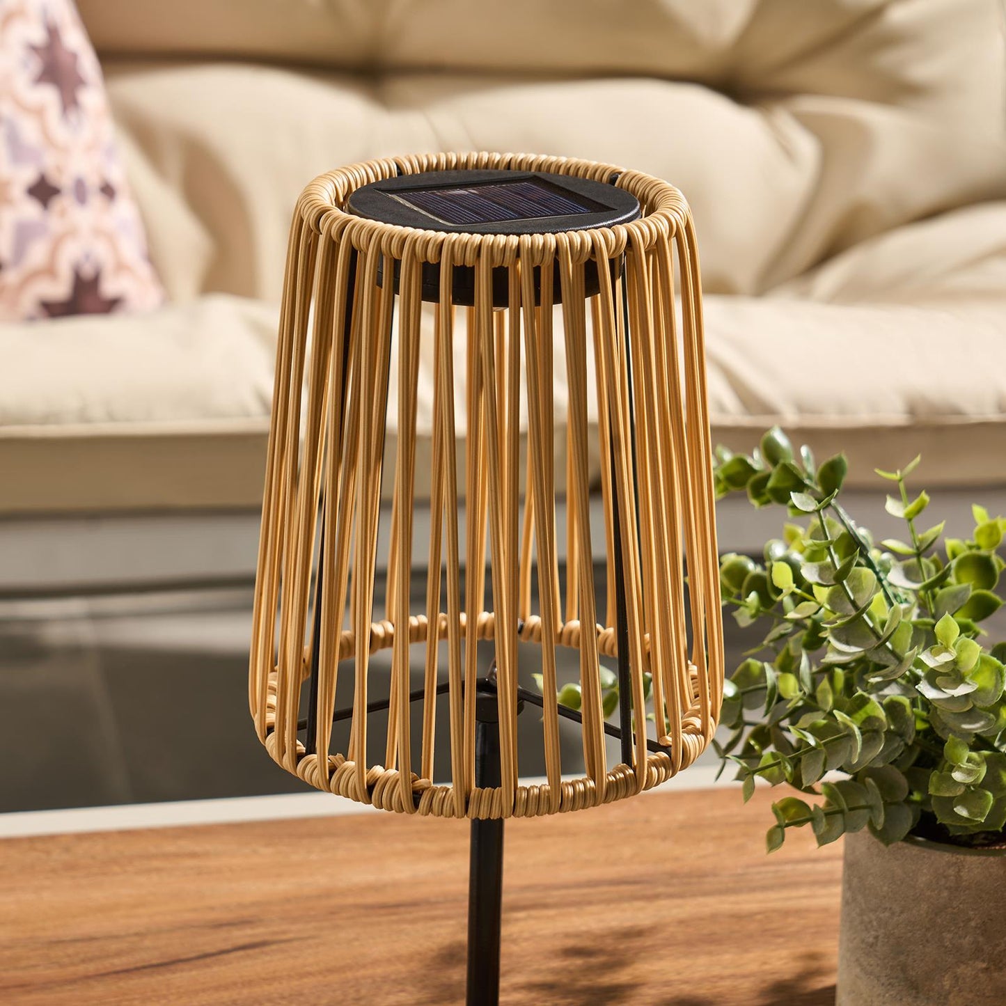 OHS Solar Table Lamp Rattan Cordless Outdoor Garden Light Dusk Sensor