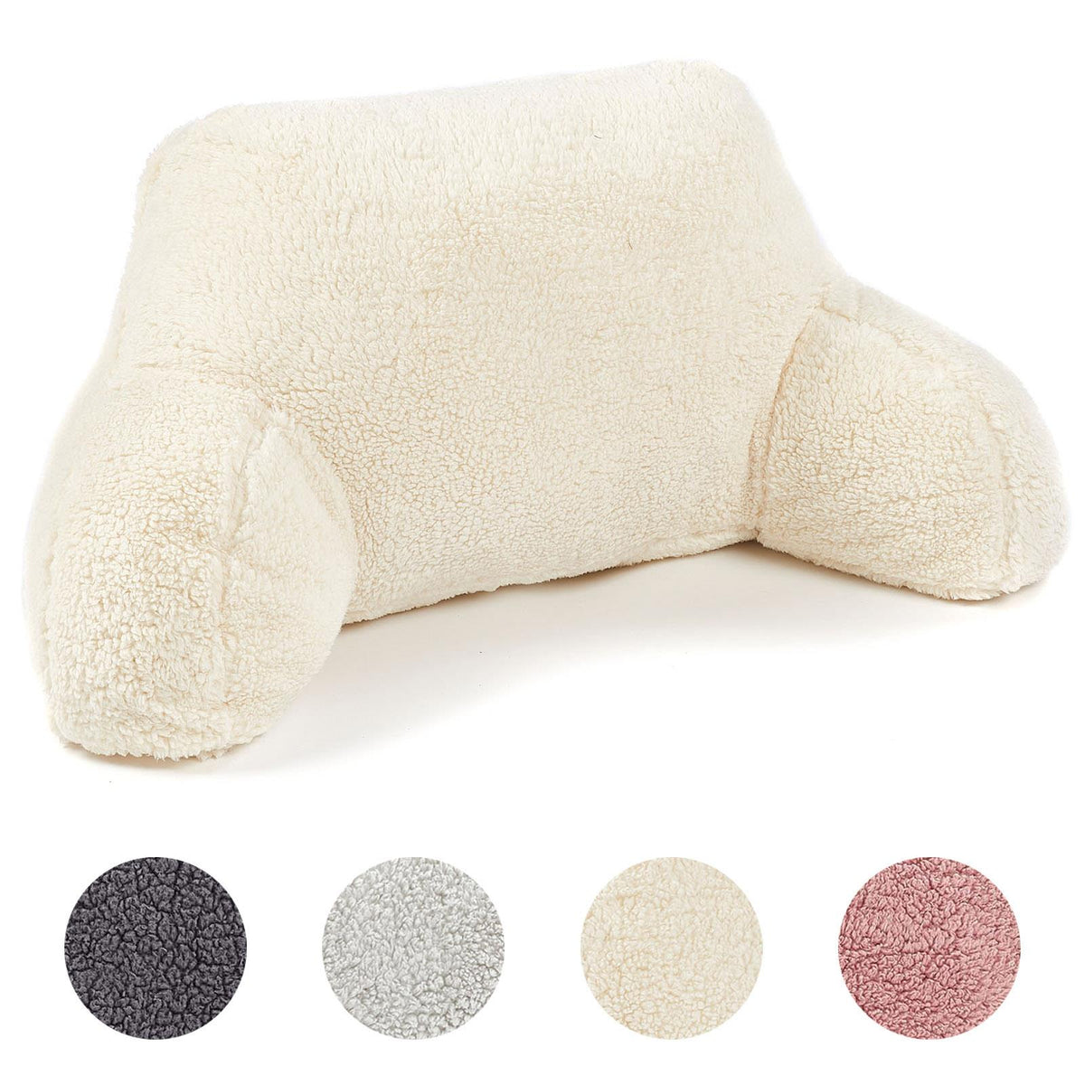 OHS Teddy Fleece Reading Pillow Cuddle Cushion with Arms Lumbar Bed Chair