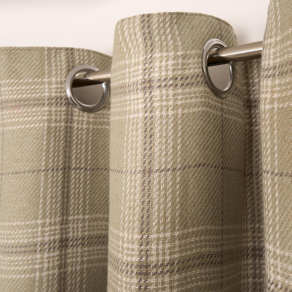 OHS Check Eyelet Curtains Pair Thermal Ring Top Textured Woven Ready Made