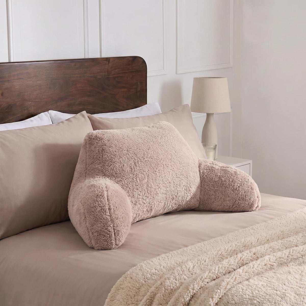 OHS Teddy Fleece Reading Pillow Cuddle Cushion with Arms Lumbar Bed Chair