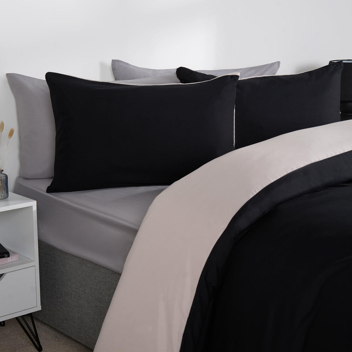 OHS Plain Duvet Cover & Pillowcase Reversible Bedding Set OR Fitted Sheet