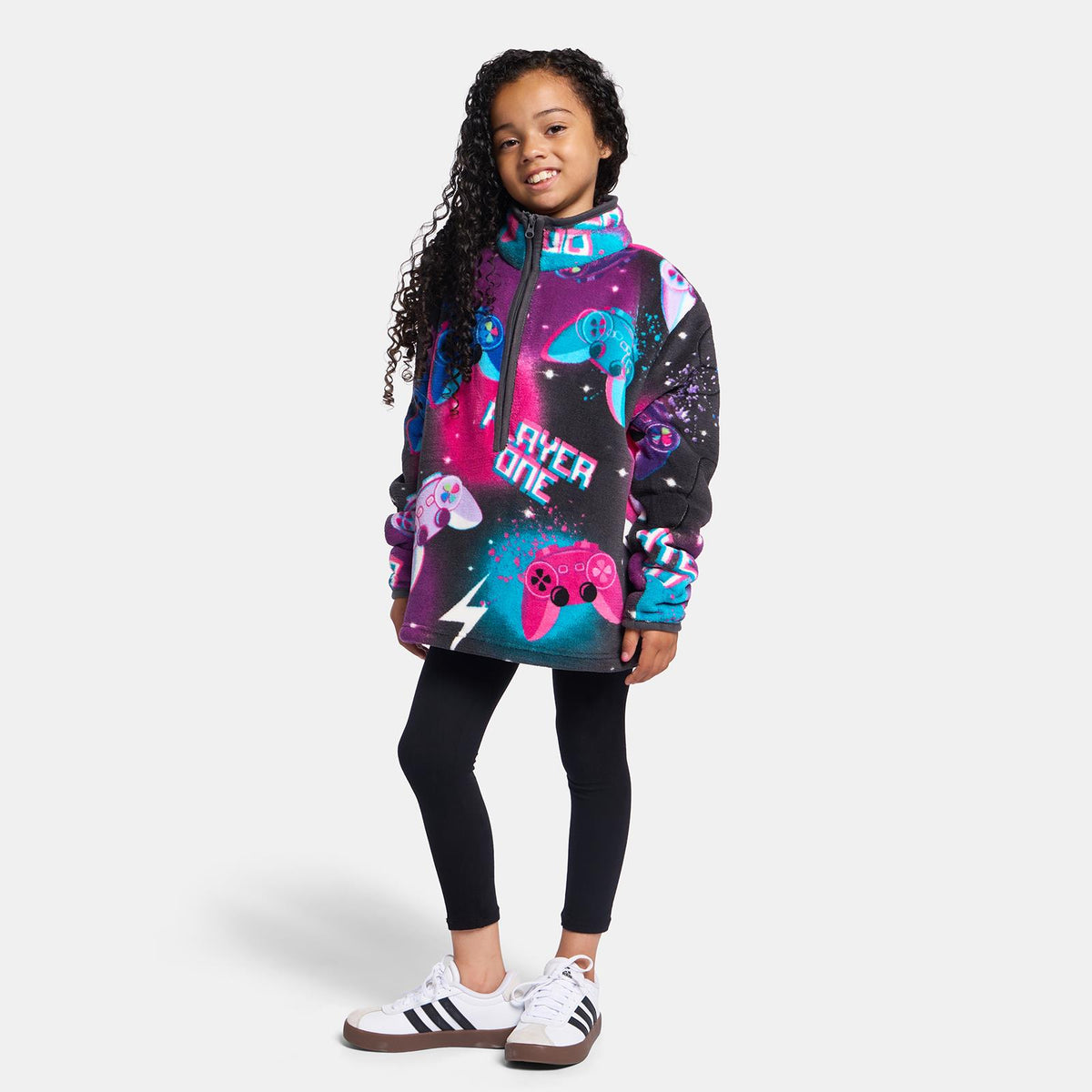 OHS Half Zip Hoodie Kids Print Oversized Sherpa Jumper Pullover Sweatshirt