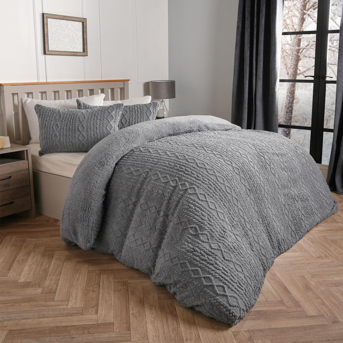 OHS Cable Knit Bedding Set Reversible Fleece Quilt Duvet Cover with Pillowcase