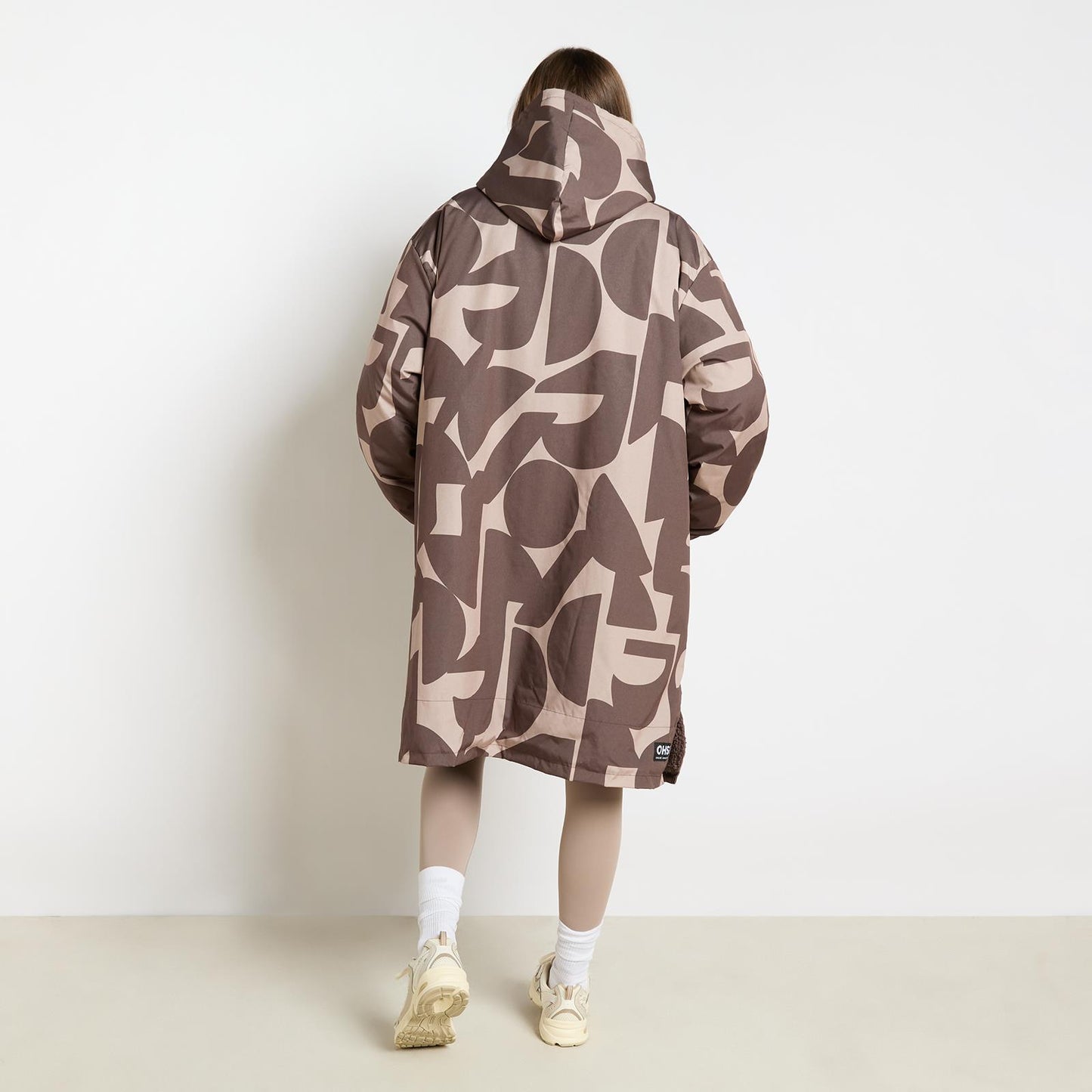 OHS Drying Changing Robe Geo Print Sherpa Lined Water Resistant Oversize Coat