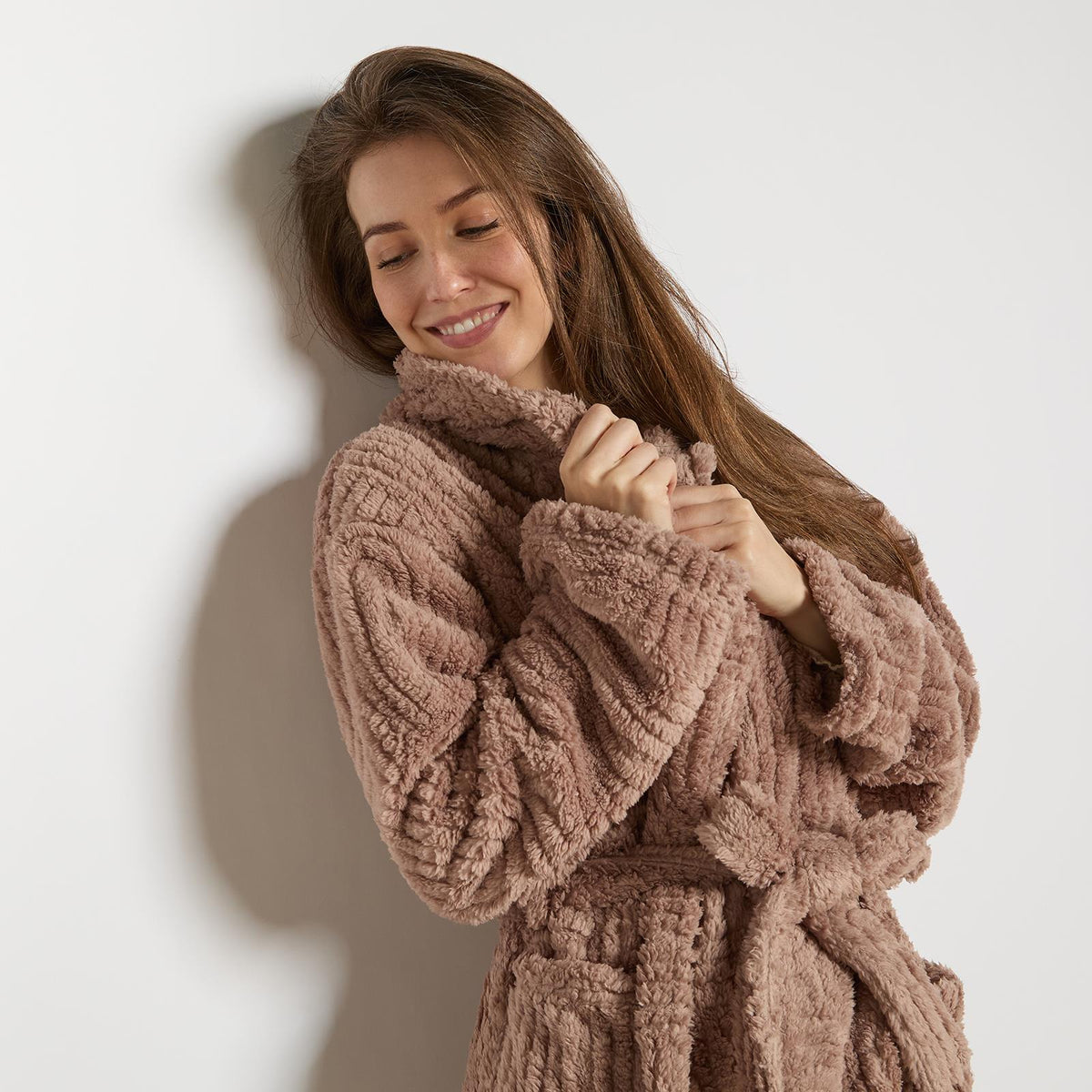 OHS Tufted Dressing Gown Soft Fleece Robe Thermal Bathrobe Hooded Loungewear