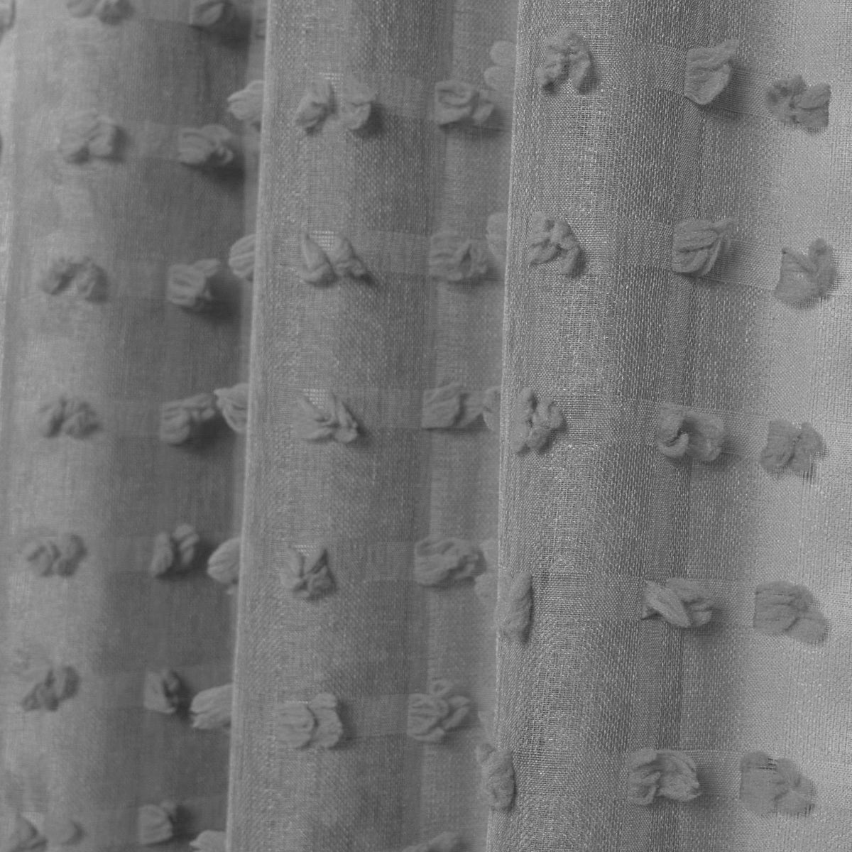 OHS Pompom Tufted Voile Net Curtains Pair 2 Window Panels Slot Top Set 55" Wide