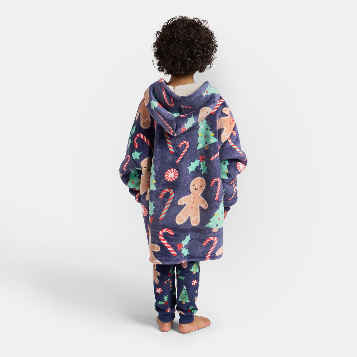 OHS Xmas Blanket Hoodie Kids Christmas Print Sherpa Oversized Hooded Throw