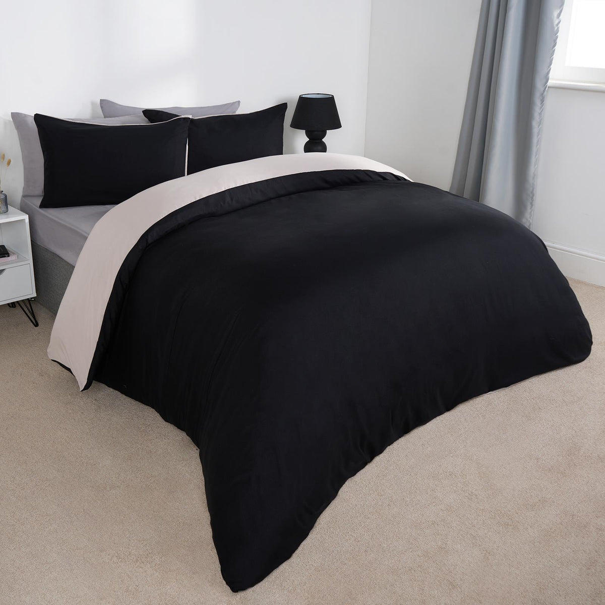 OHS Plain Duvet Cover & Pillowcase Reversible Bedding Set OR Fitted Sheet