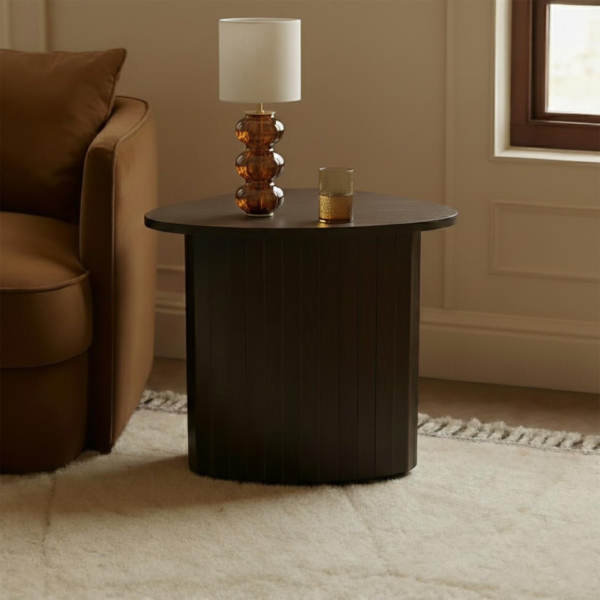 OHS Madison Side Table Ribbed Wood Effect Corner Bedside Coffee Table