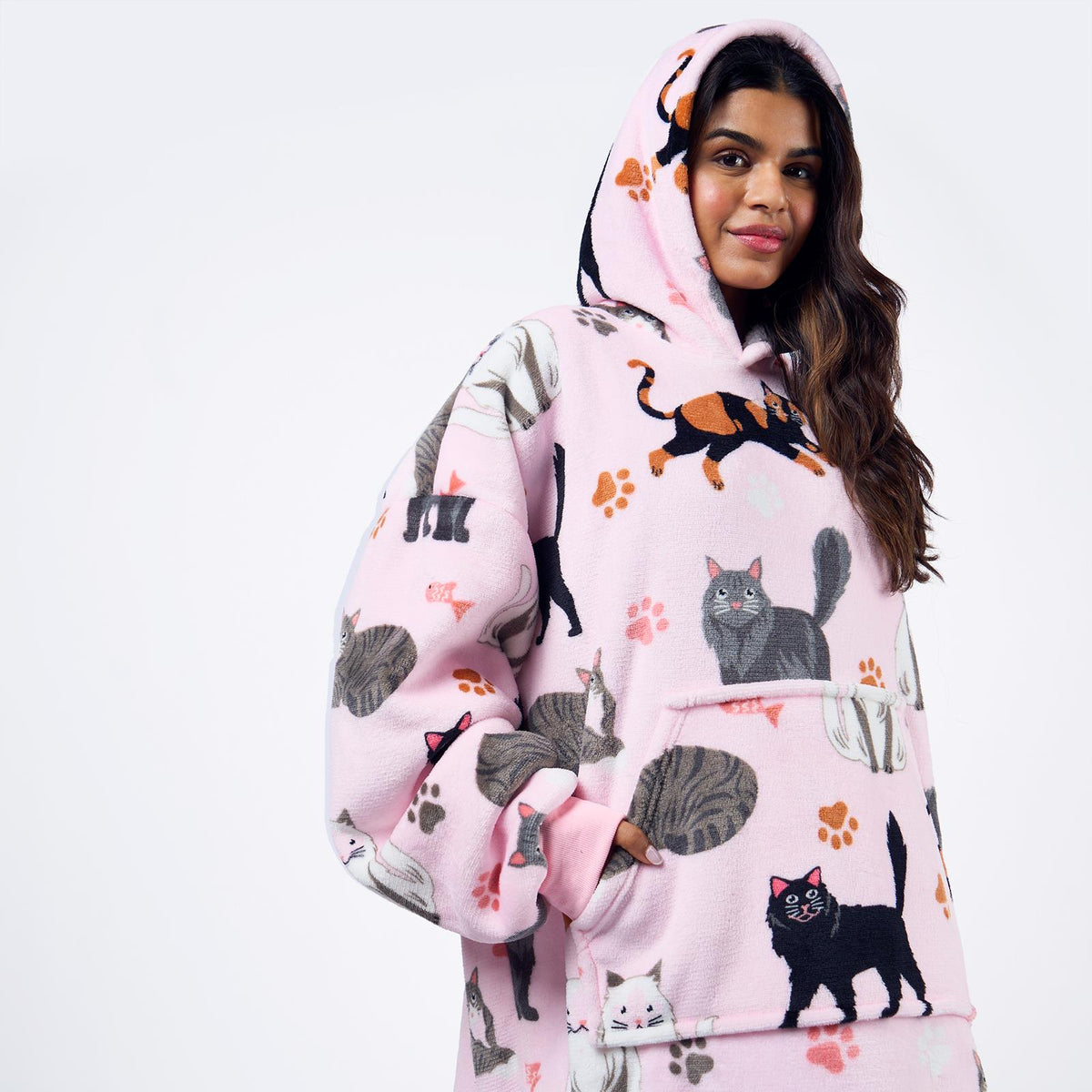 OHS Pet Print Loungewear Set Hoodie Blanket Sherpa Lined Fleece Winter Nightwear