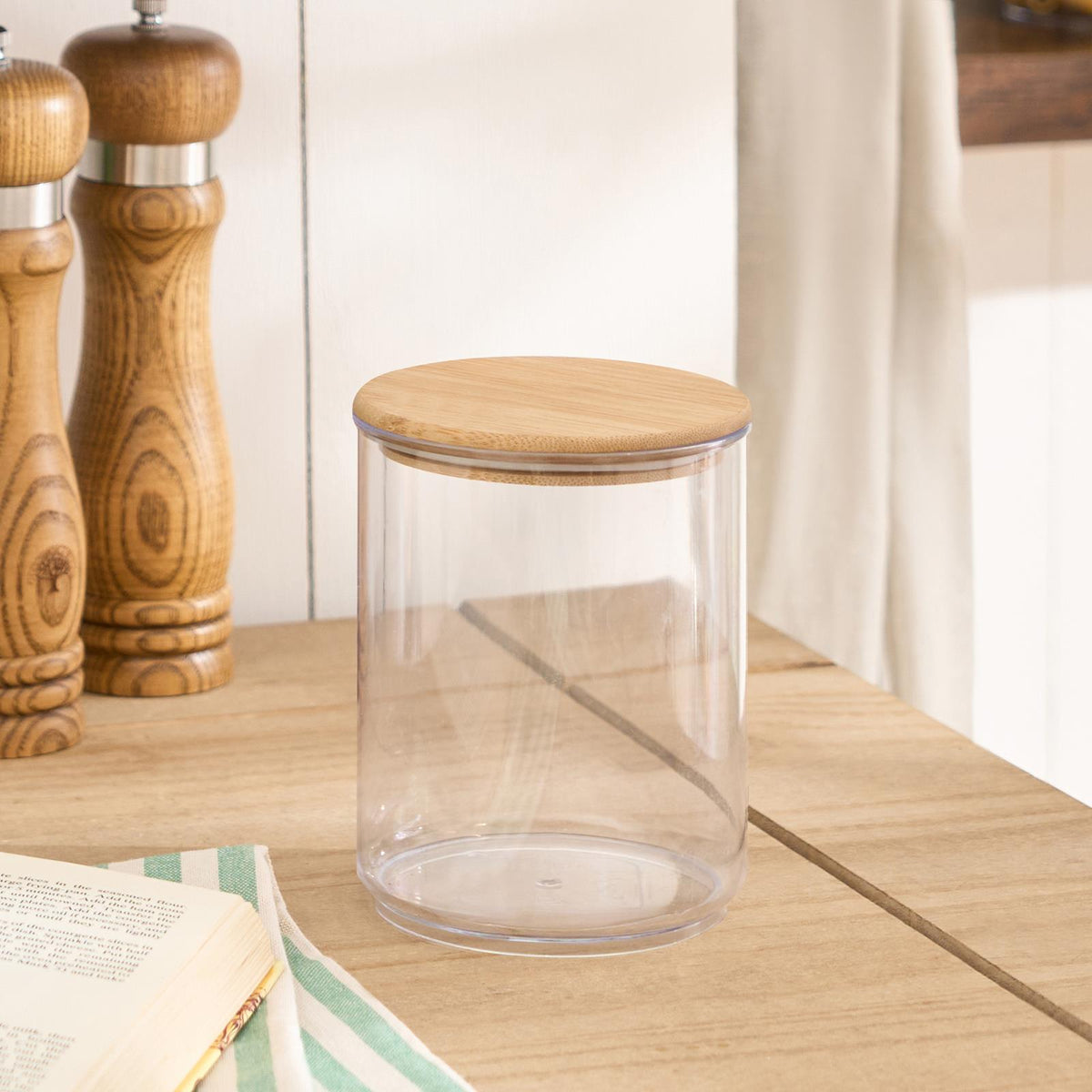 Clear Storage Tub with Lid Pasta Dry Food Container Fresh Durable Plastic Bamboo