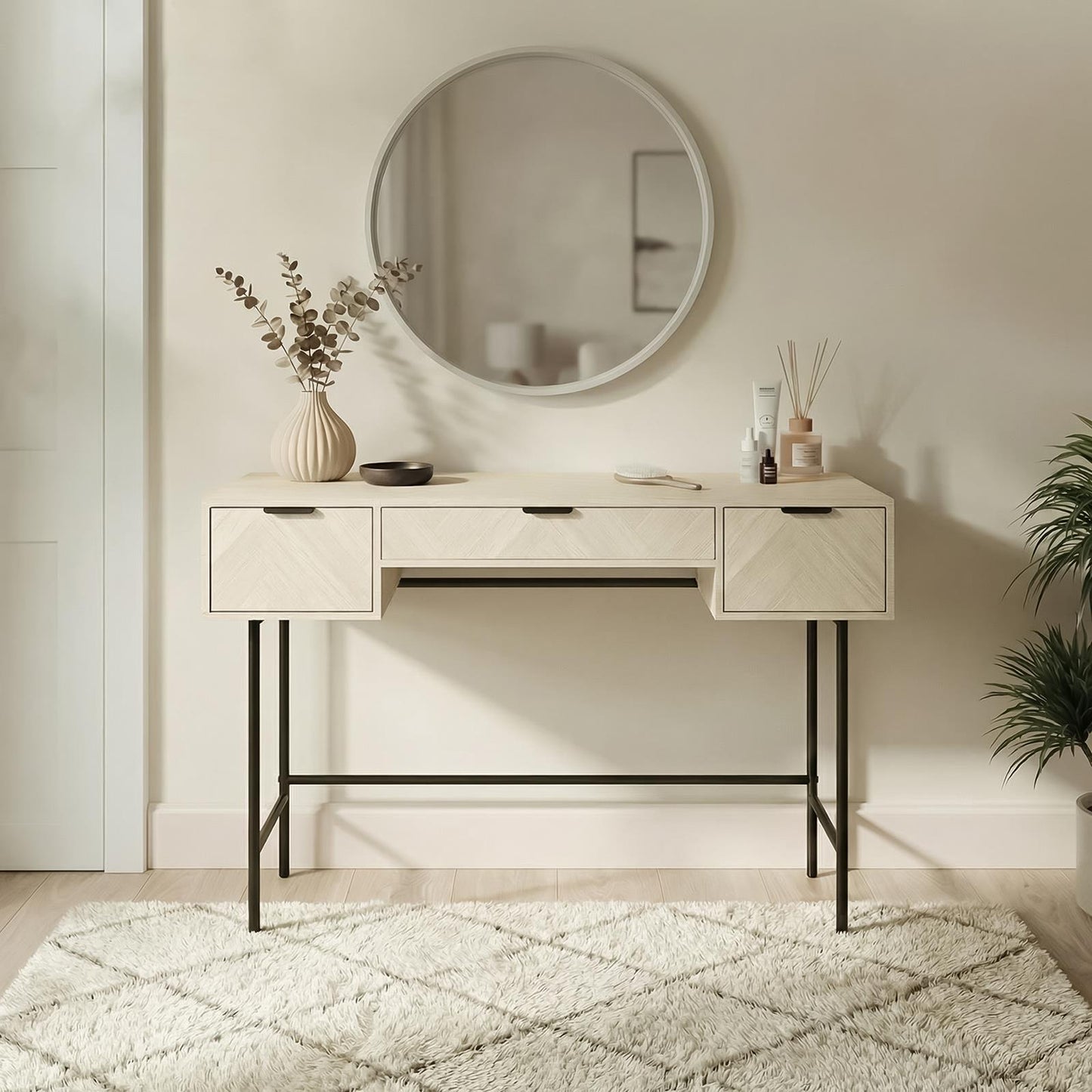 OHS Chevron Dressing Table Engineered Wood Makeup Vanity Desk with 3 Drawers
