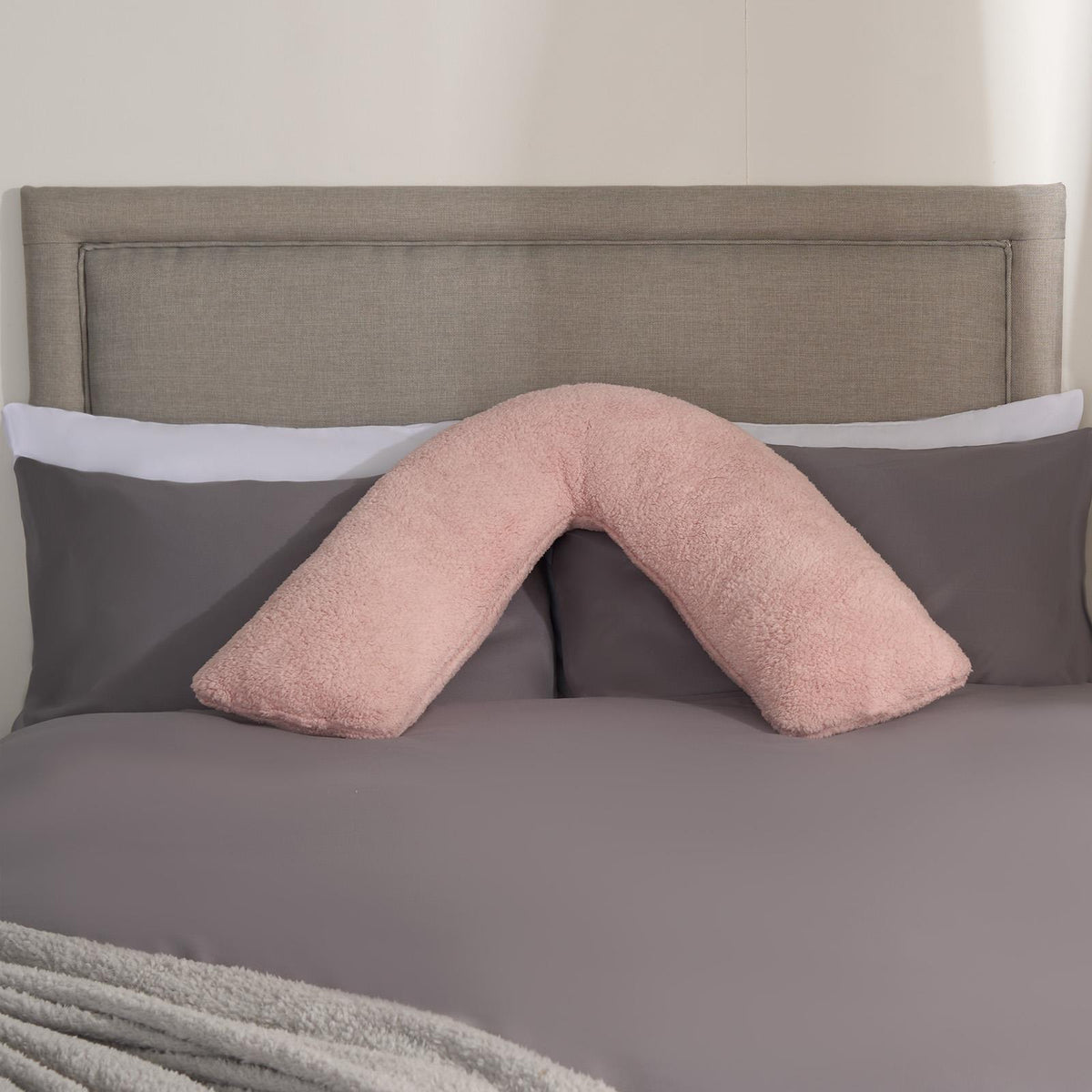 Teddy Fleece V Shaped Pillow Body Neck Support Pregnancy Orthopaedic Cushion