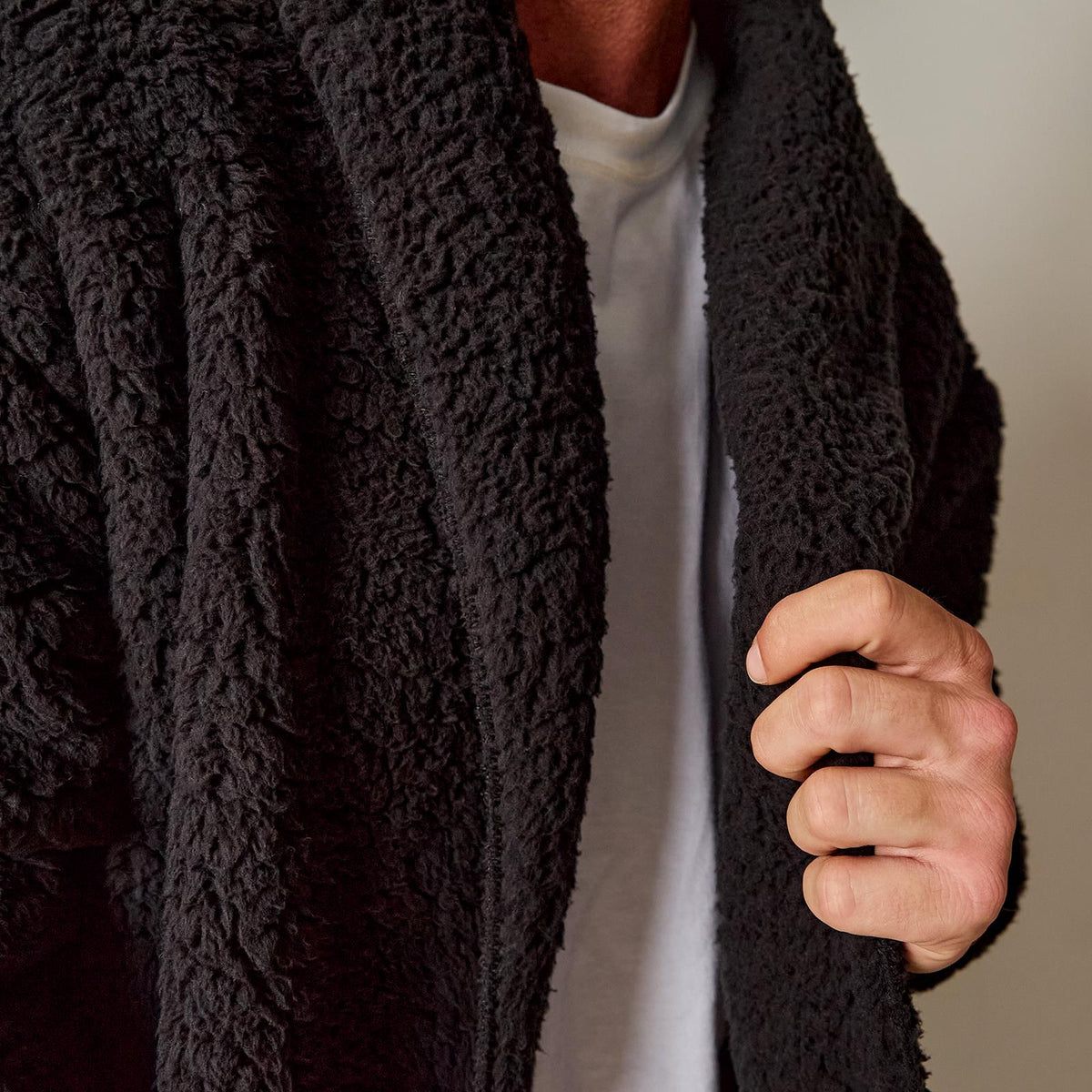 OHS Waterfall Cardigan Warm Teddy Fleece Open Front Wrap Loungewear Outwear