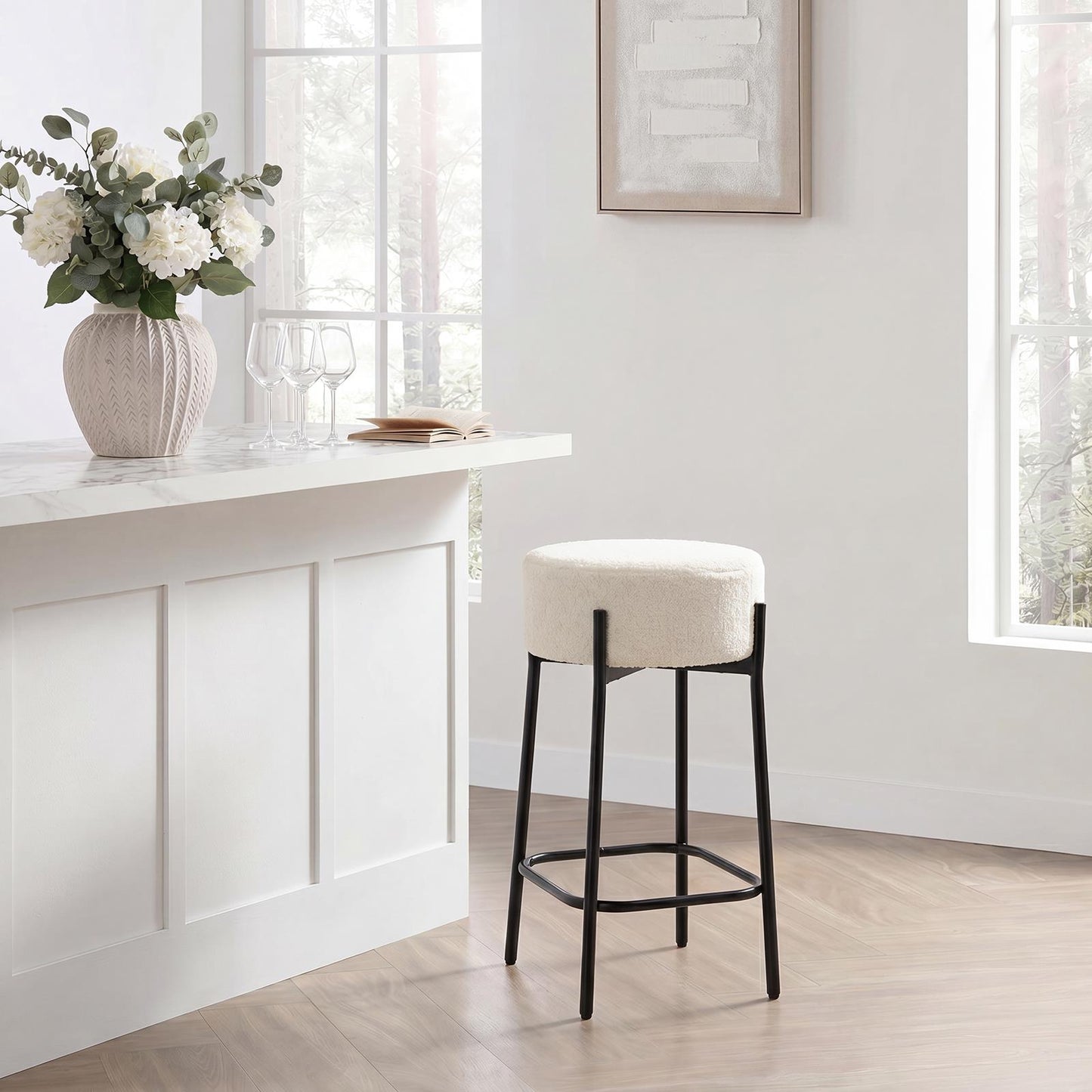 OHS Boucle Bar Stool Kitchen Chair Breakfast Pub Seat Home Decor