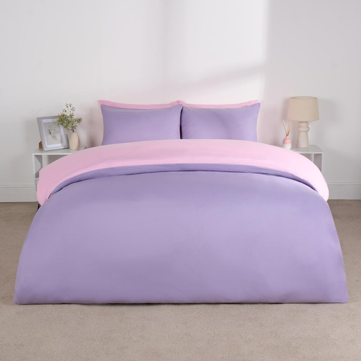 OHS Plain Duvet Cover & Pillowcase Reversible Bedding Set OR Fitted Sheet