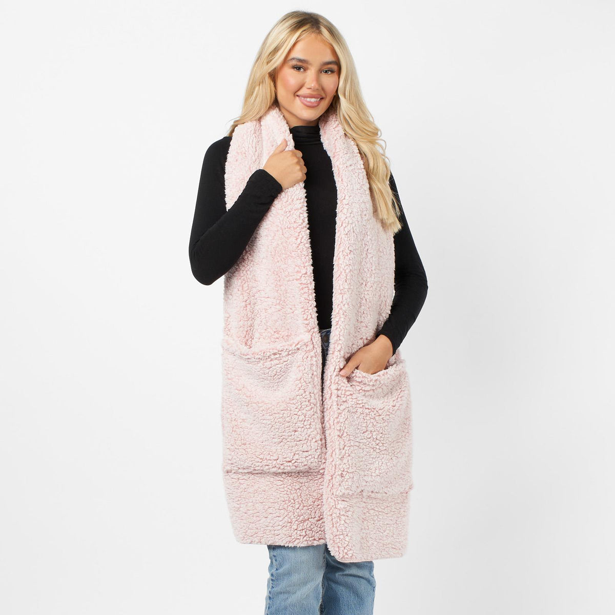 OHS Teddy Fleece Scarf Long Thermal Soft Pockets Hand Neck Warmer Marl Wrap