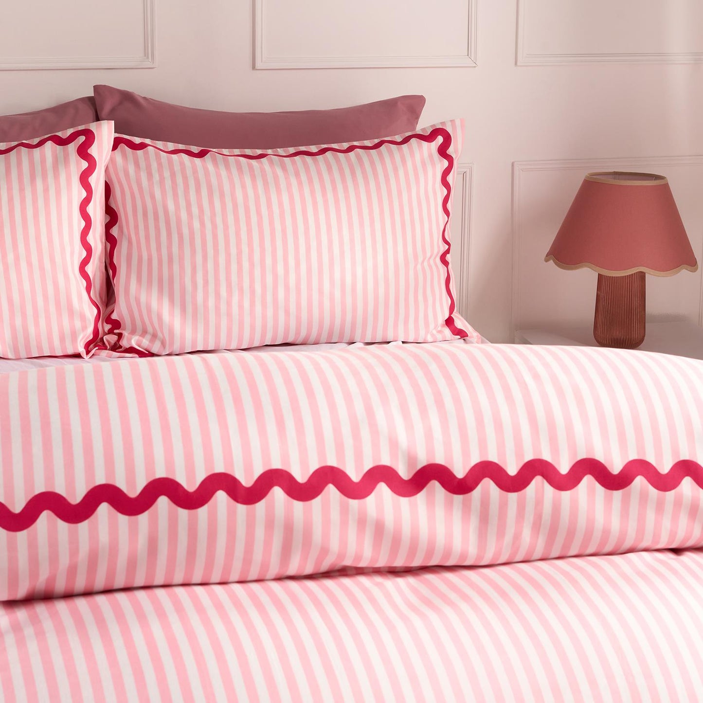 OHS Wave Border Bedding Set Microfibre Print Duvet Cover with Pillowcase